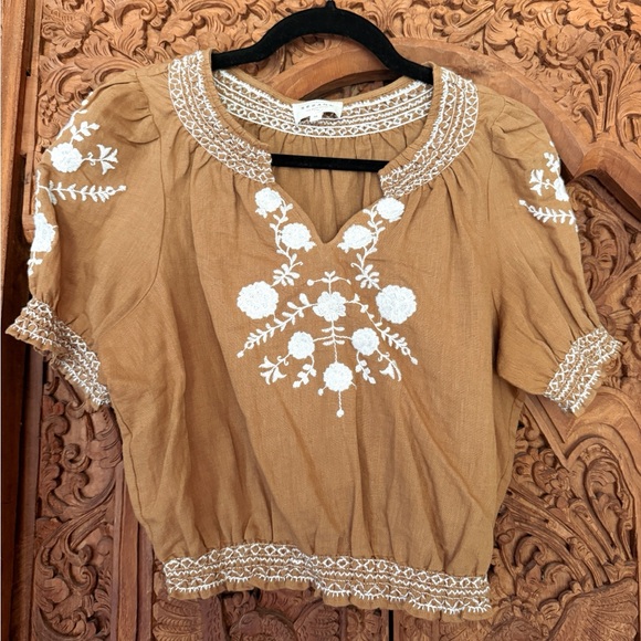 Sezane | Marru Embroidered Blouse Camel/Ecru - 6/38 - Picture 5 of 8